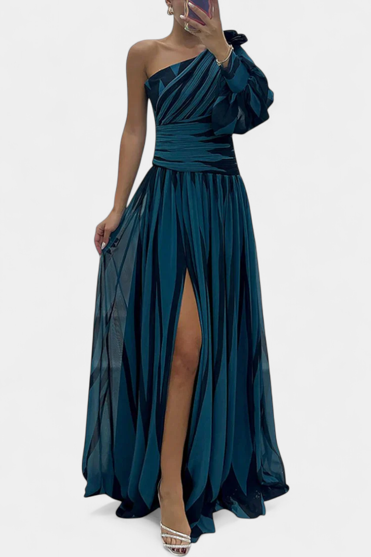 Zephyr | One Shoulder Striped Maxi Cocktail Dress