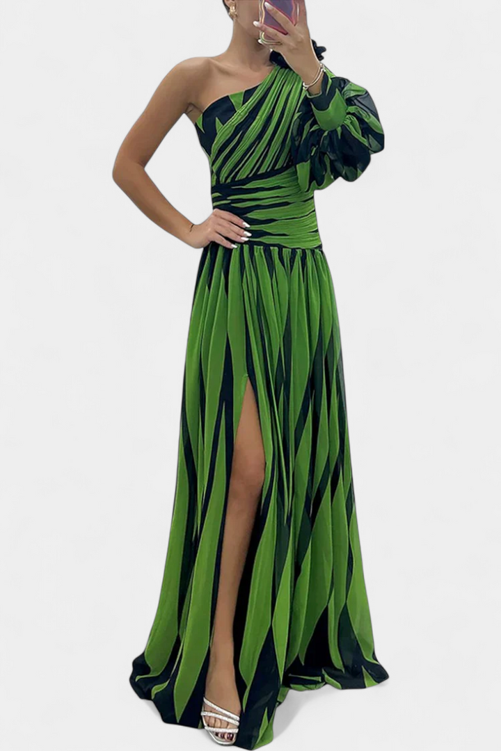 Zephyr | One Shoulder Striped Maxi Cocktail Dress