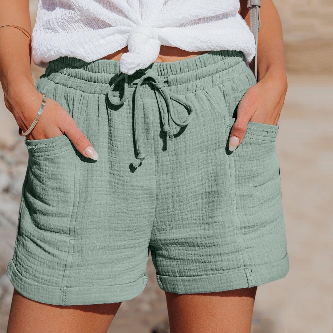 Brisa | Drawstring Cuffed Muslin Cotton High Waisted Womens Shorts