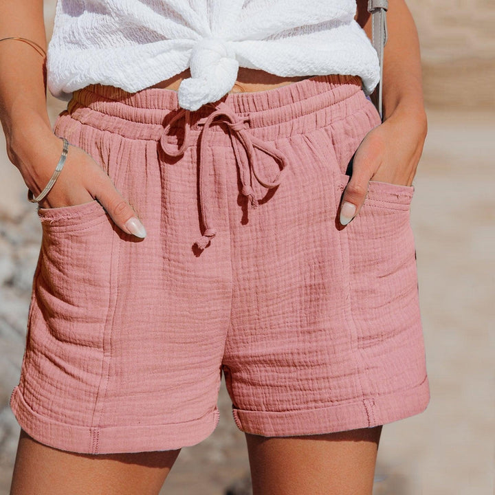 Brisa | Drawstring Cuffed Muslin Cotton High Waisted Womens Shorts