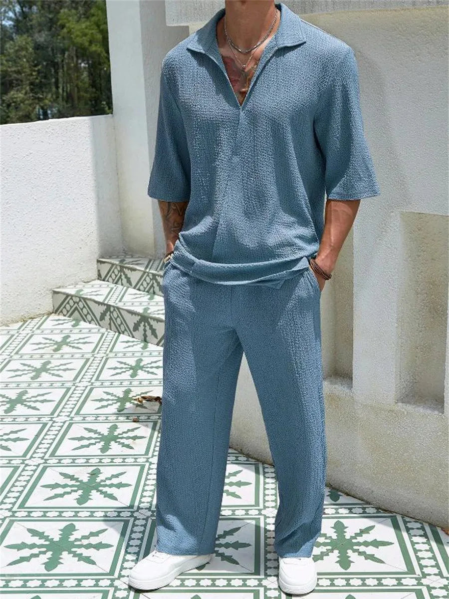 Santorini | Men's Textured Wide-Leg Co-ord Set