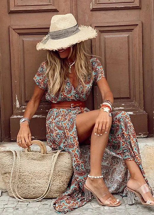 Rosa | Floral Wrap Maxi Dress – Boho Summer Vacation Dress