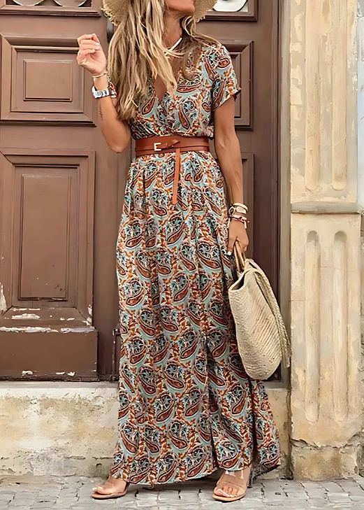 Ottoline | Floral Print Wrap Front Slit Boho Dress
