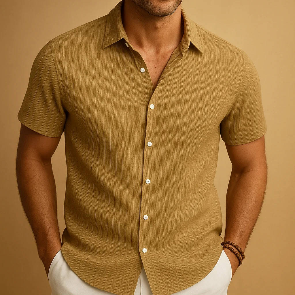 Ethan | Textured Stripe Short Sleeve Men's Smart-Casual Shirt