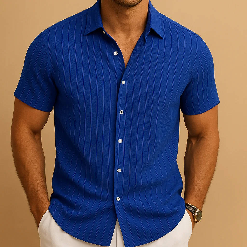 Ethan | Textured Stripe Short Sleeve Men's Smart-Casual Shirt