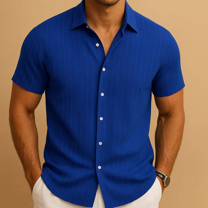 Ethan | Textured Stripe Short Sleeve Men's Smart-Casual Shirt