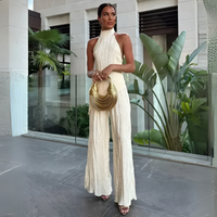 Jacinda | Pleated Wide Leg Halter Neck Jumpsuit