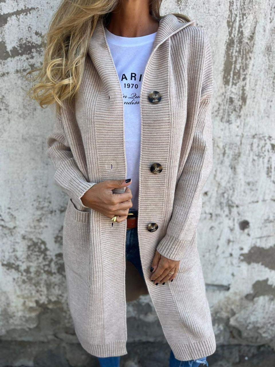 Soleil | Hooded Longline Button-Front Women's Cardigan