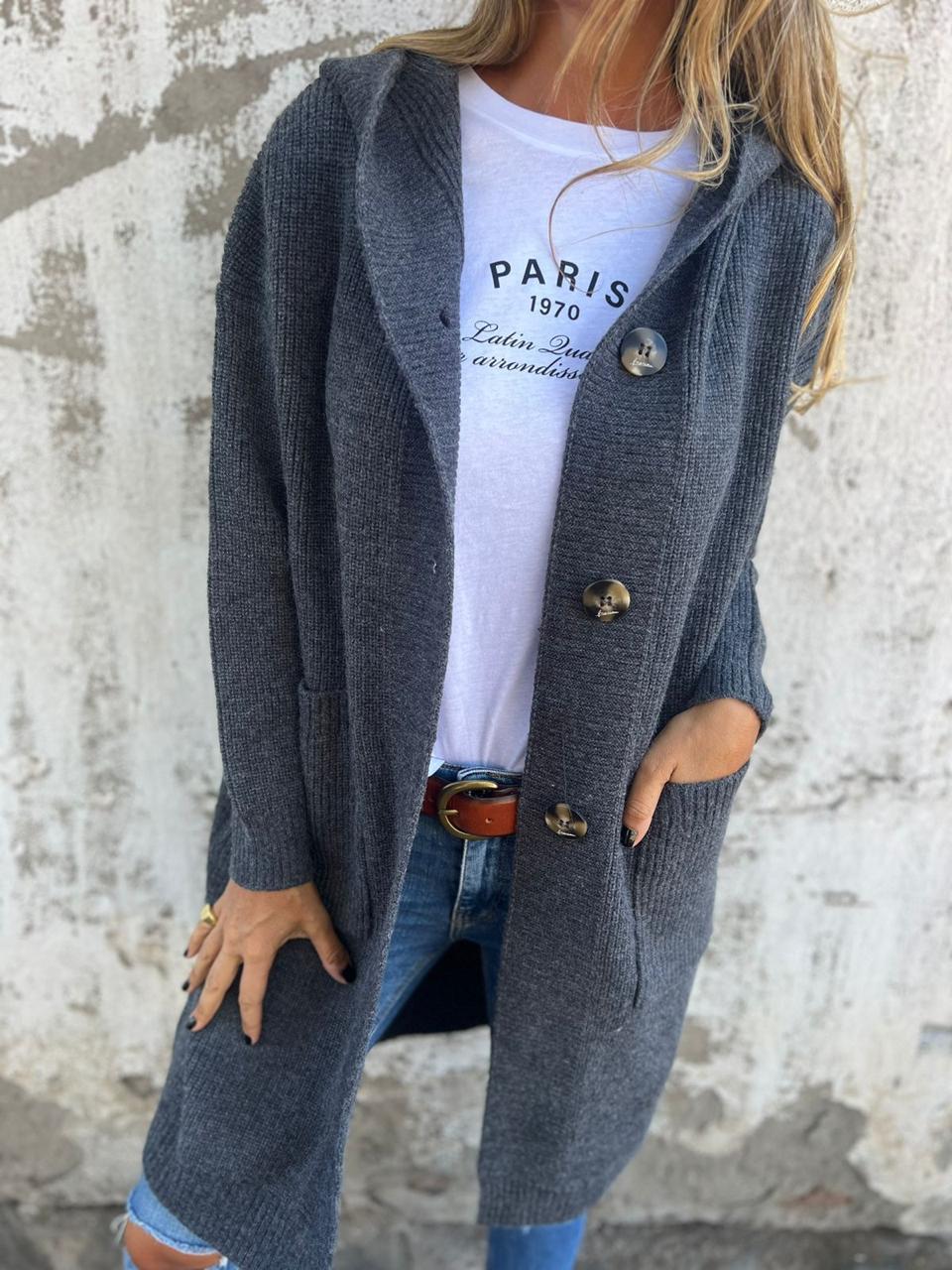 Soleil | Hooded Longline Button-Front Women's Cardigan