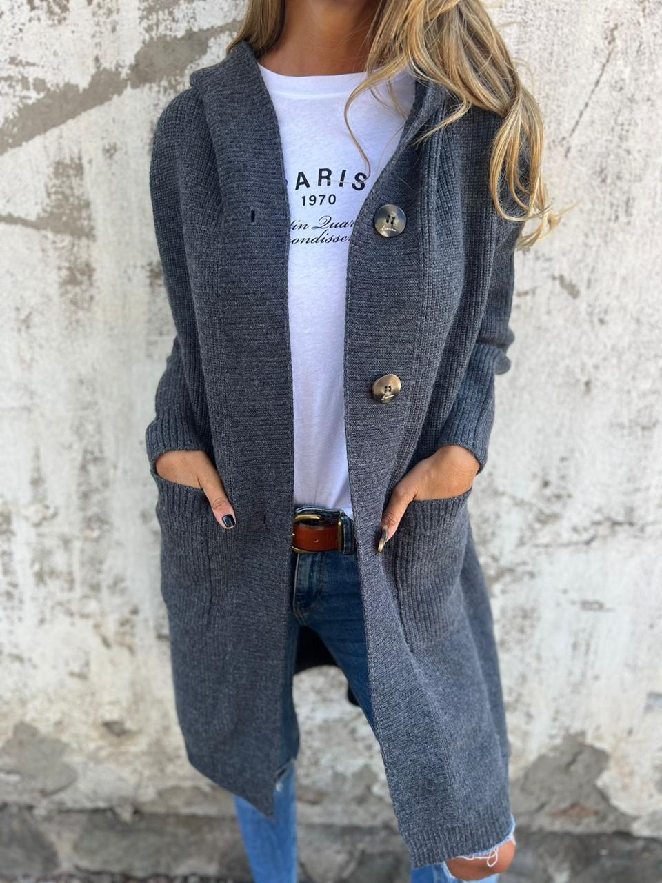 Soleil | Hooded Longline Button-Front Women's Cardigan