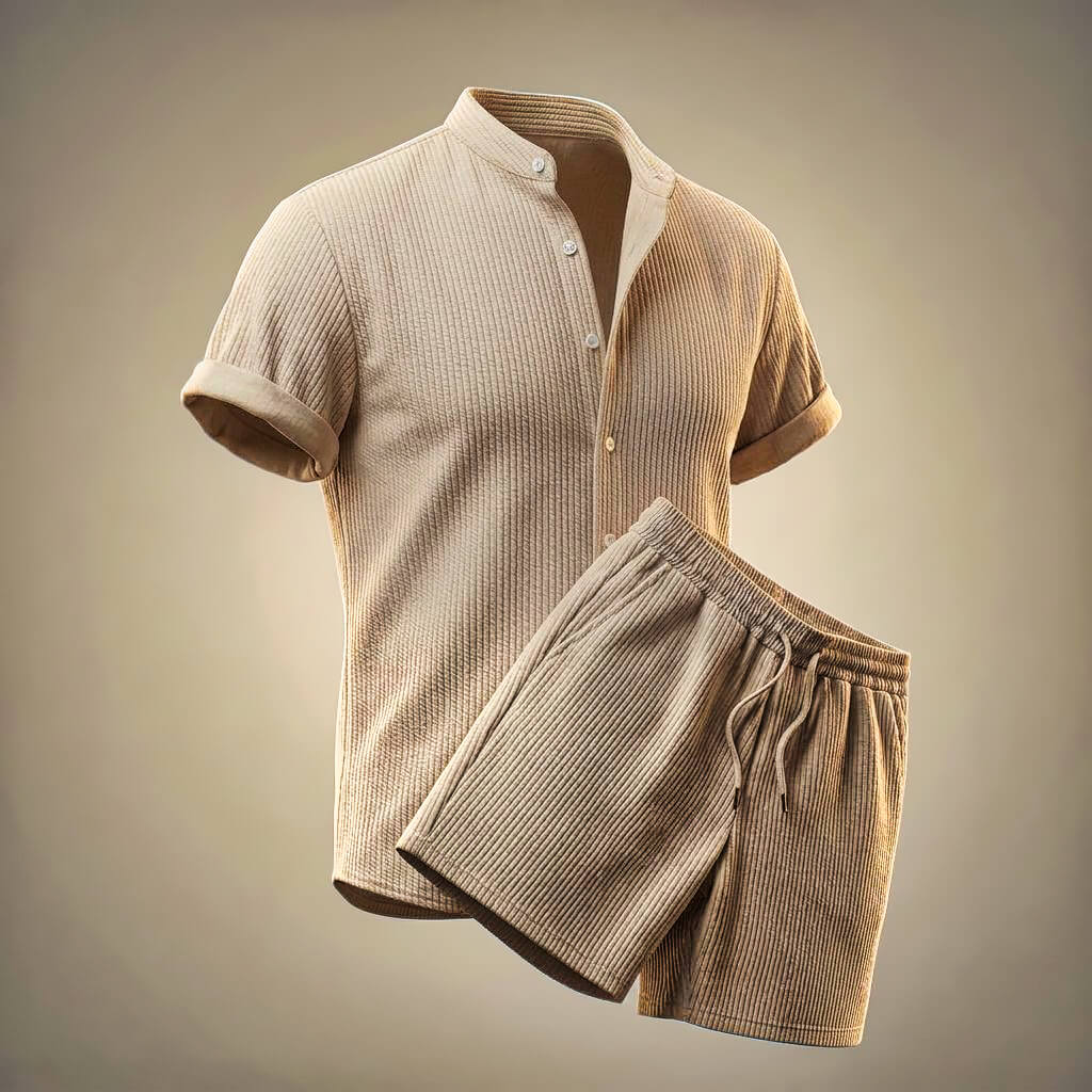 Solaro | Men's Ribbed Mandarin Collar Co-ord Set