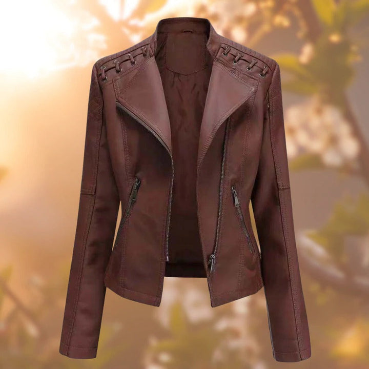 Vesna | Lace-Detail Moto Leather Jacket with Stand Collar