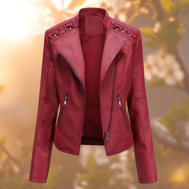 Vesna | Lace-Detail Moto Leather Jacket with Stand Collar