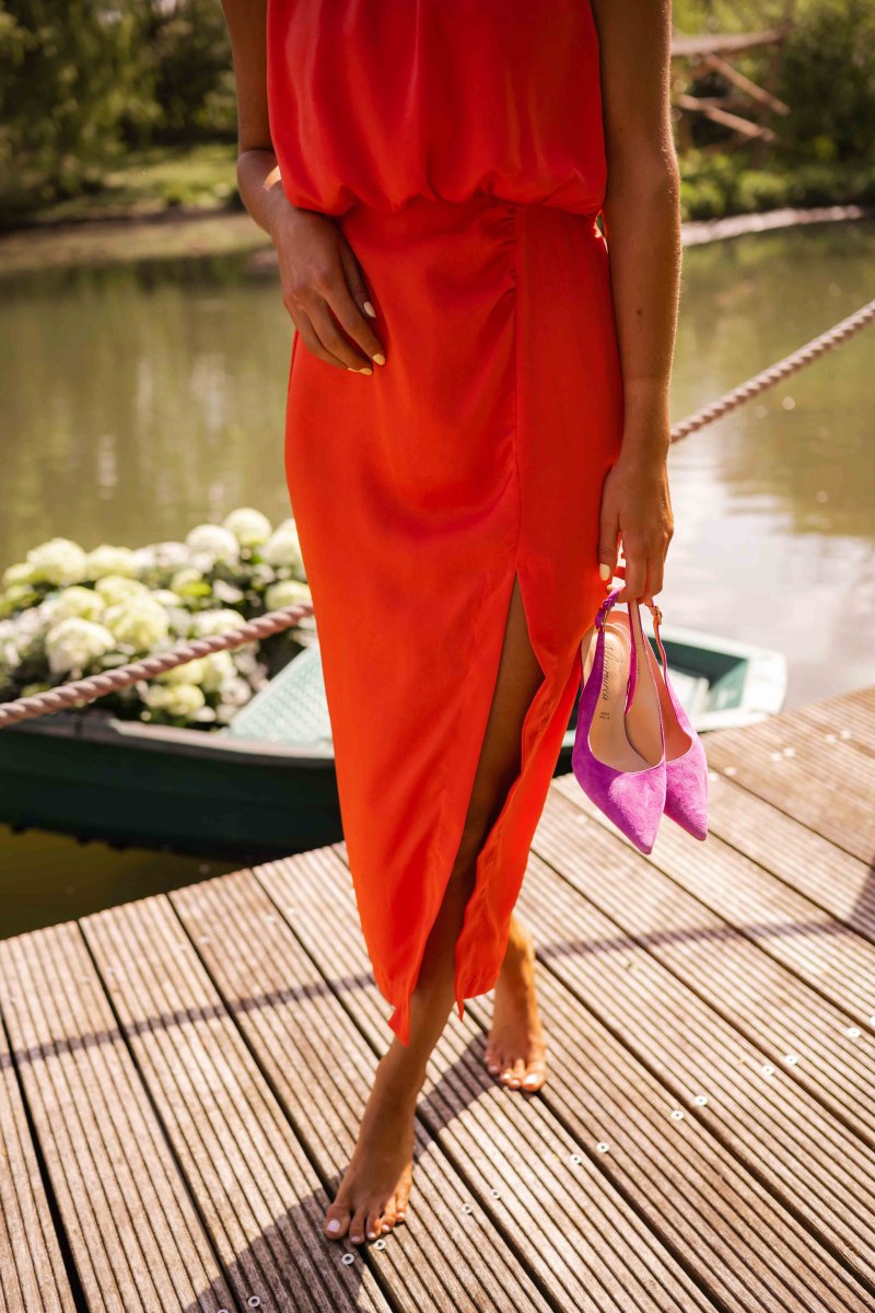 Soleil | Women's Halter Neck Midi Slip Dress with Split