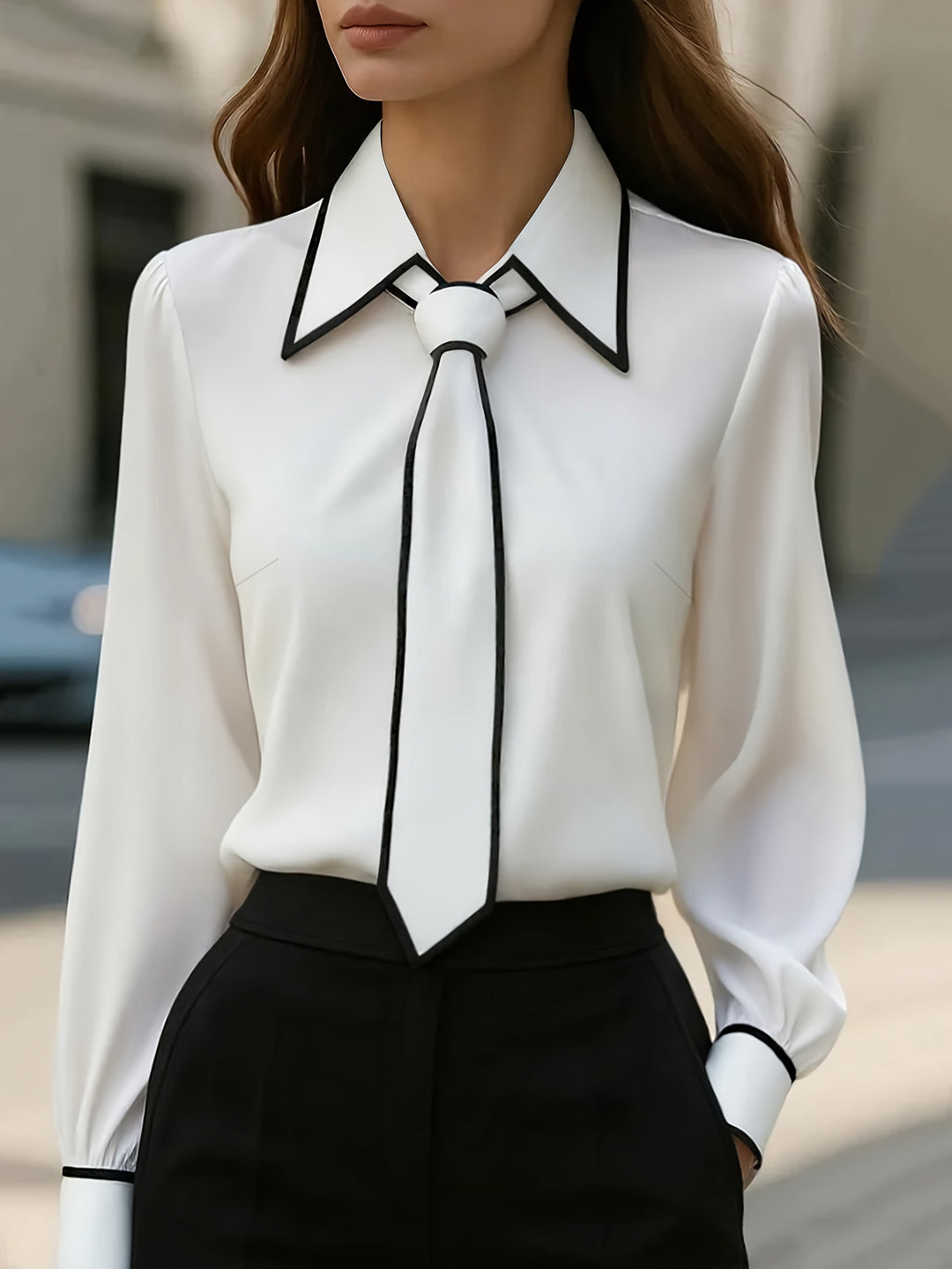 Monroe | Tie Neck Satin Blouse – Women's Elegant Work Blouse