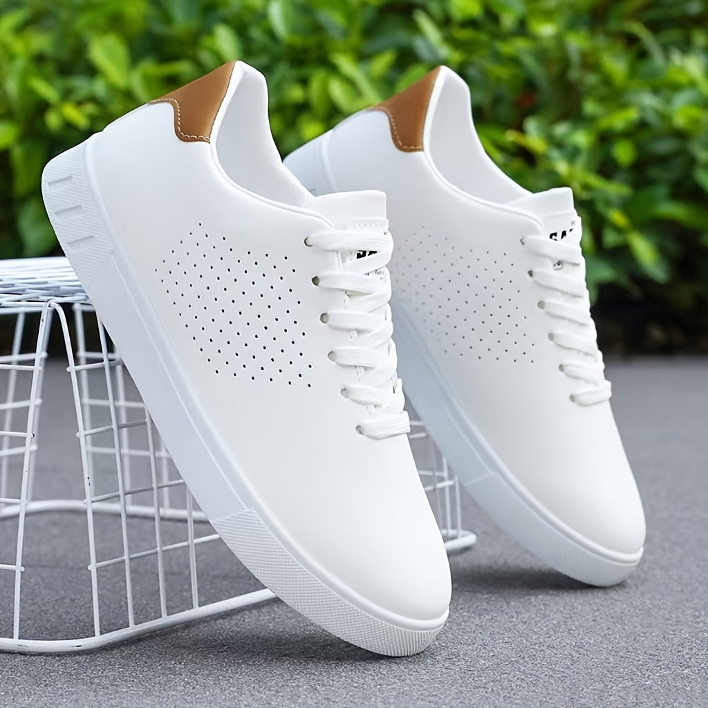 Lawton | Perforated Leather Tan Collar Lace-Up White Sneakers Mens Shoes