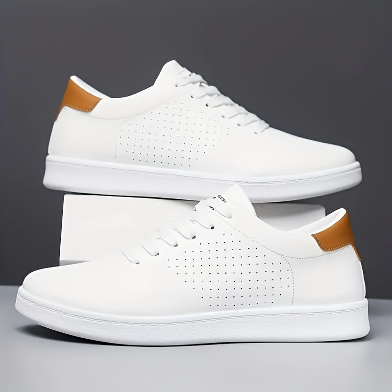 Lawton | Perforated Leather Tan Collar Lace-Up White Sneakers Mens Shoes