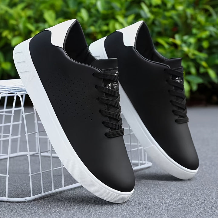 Lawton | Perforated Leather Tan Collar Lace-Up White Sneakers Mens Shoes