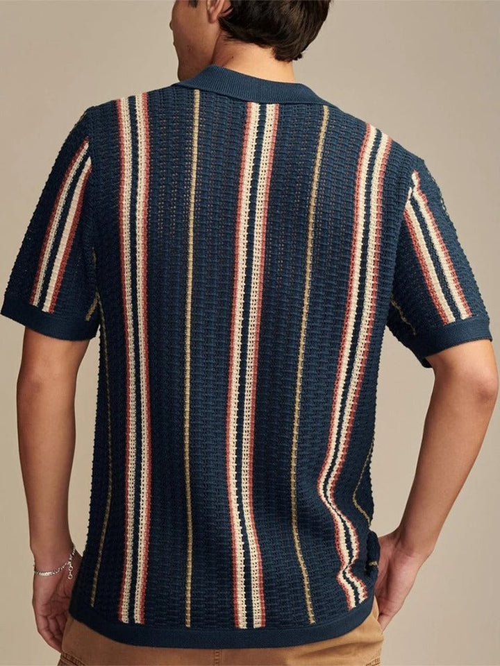Havana | Striped Crochet Knit Shirt – Men's Short Sleeve Button Up