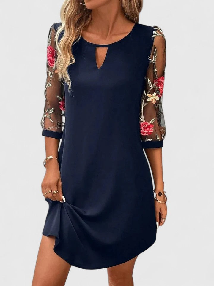 Rosette | Embroidered Mesh-Sleeve Mini Summer Dress