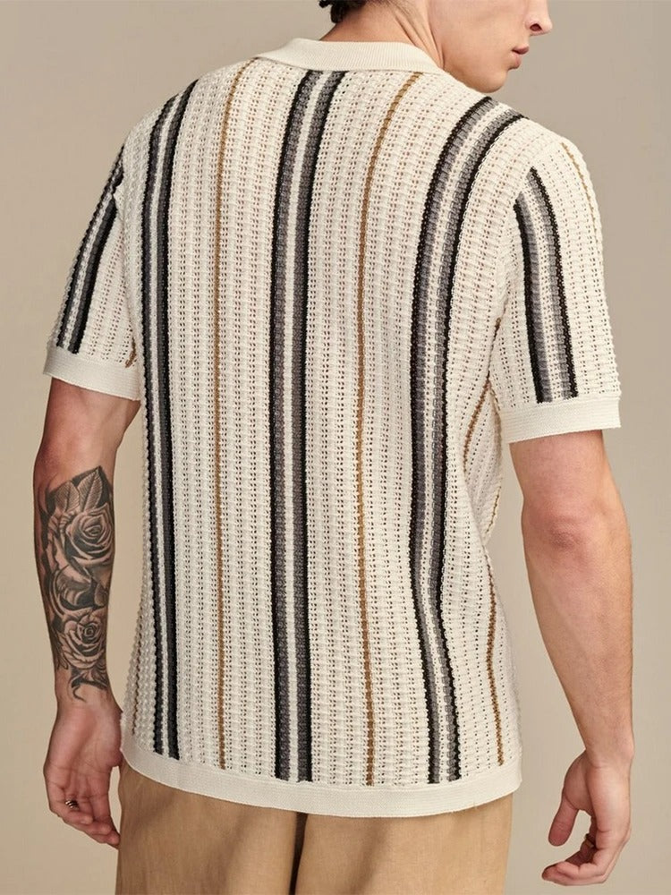 Havana | Striped Crochet Knit Shirt – Men's Short Sleeve Button Up
