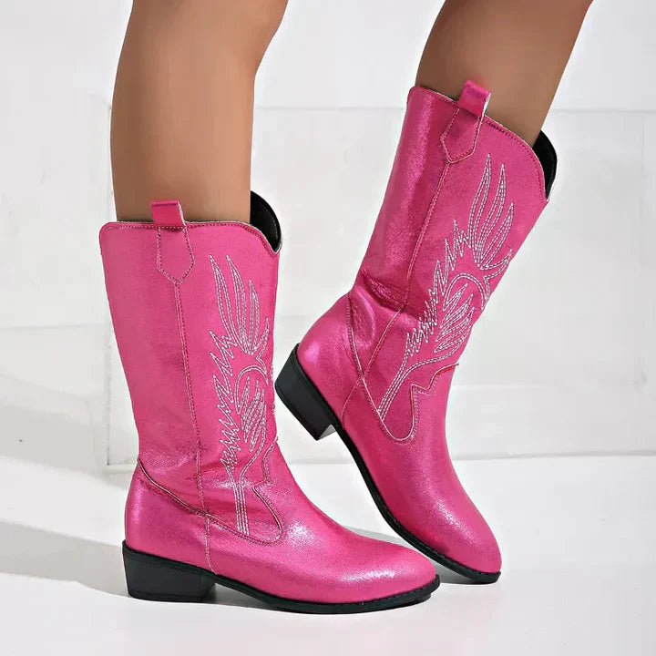 Glitter | Metallic Embroidered Mid Calf Womens Cowboy Boots