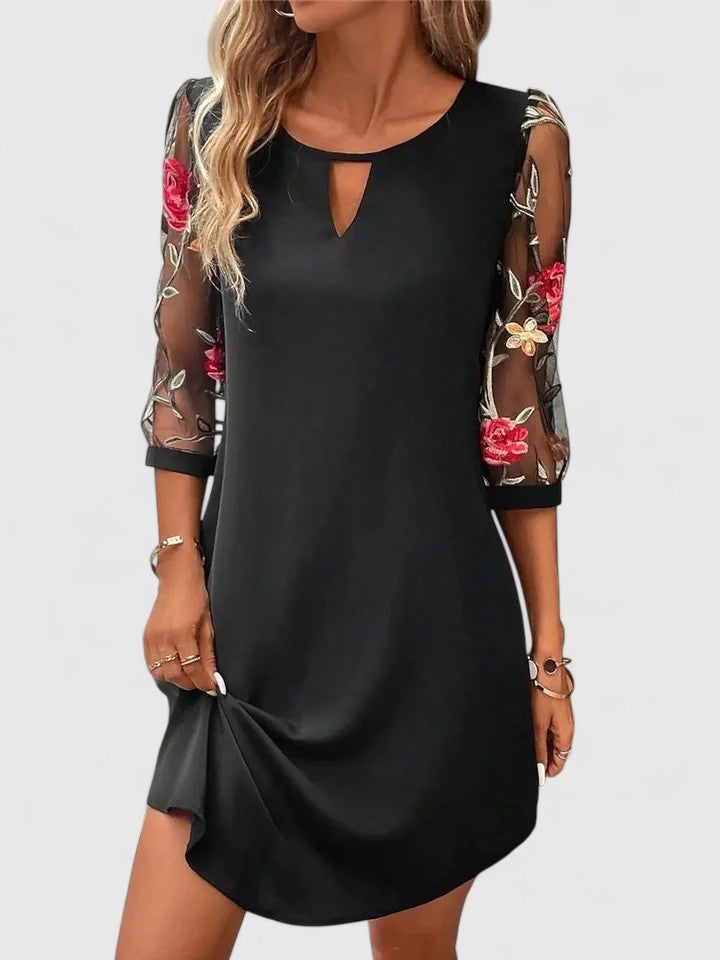 Rosette | Embroidered Mesh-Sleeve Mini Summer Dress