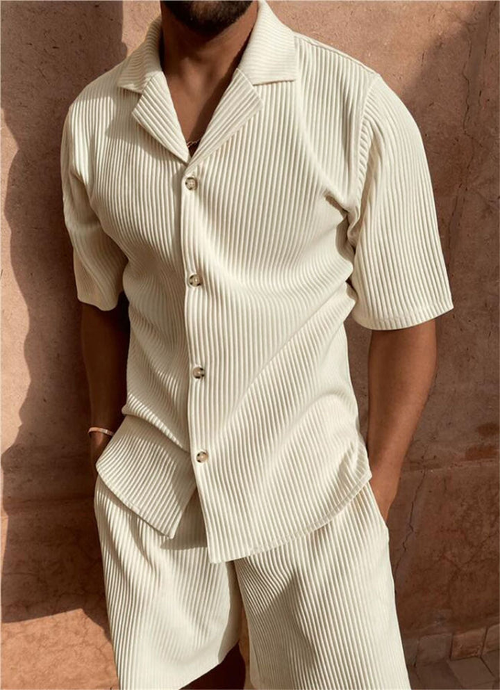 Palazzo | Ribbed Texture Button Front Shirt and Mens Shorts Set