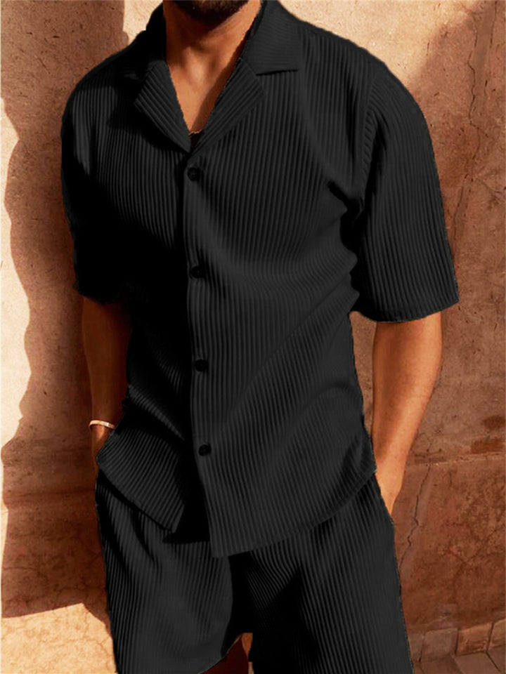 Palazzo | Ribbed Texture Button Front Shirt and Mens Shorts Set
