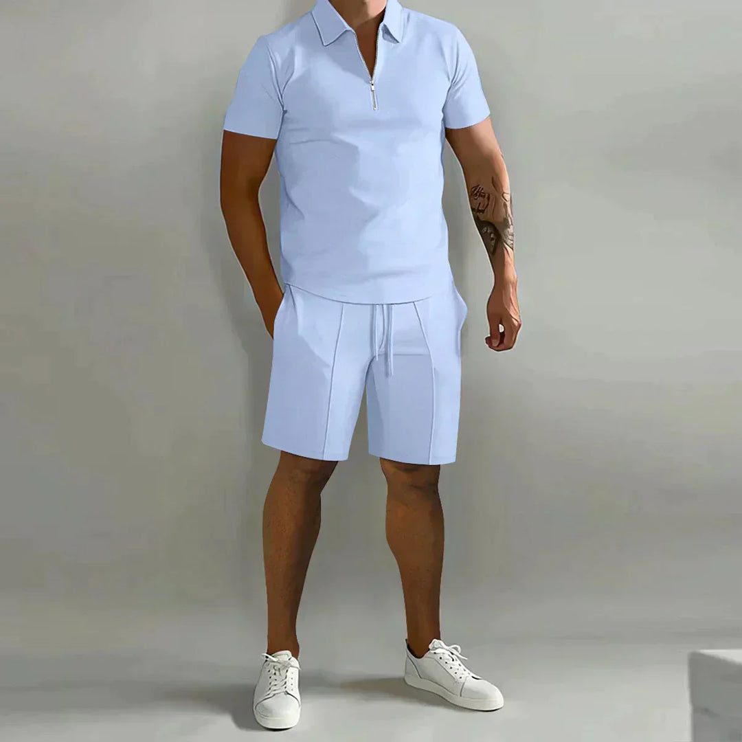 Verso | Zip Polo and Drawstring Mens Shorts Set