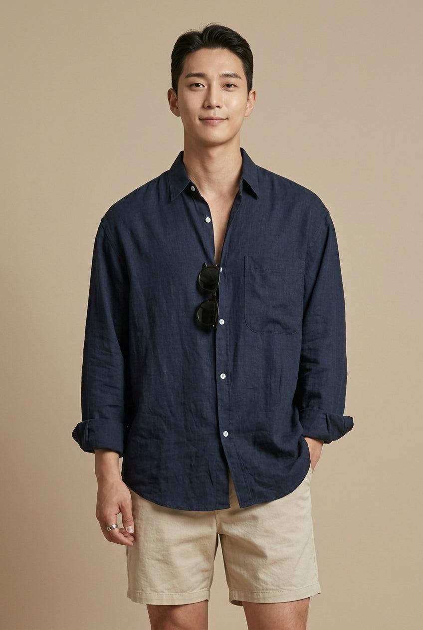 Kai | Men's Linen Long Sleeve Shirt – Casual Button Up Summer Shirt