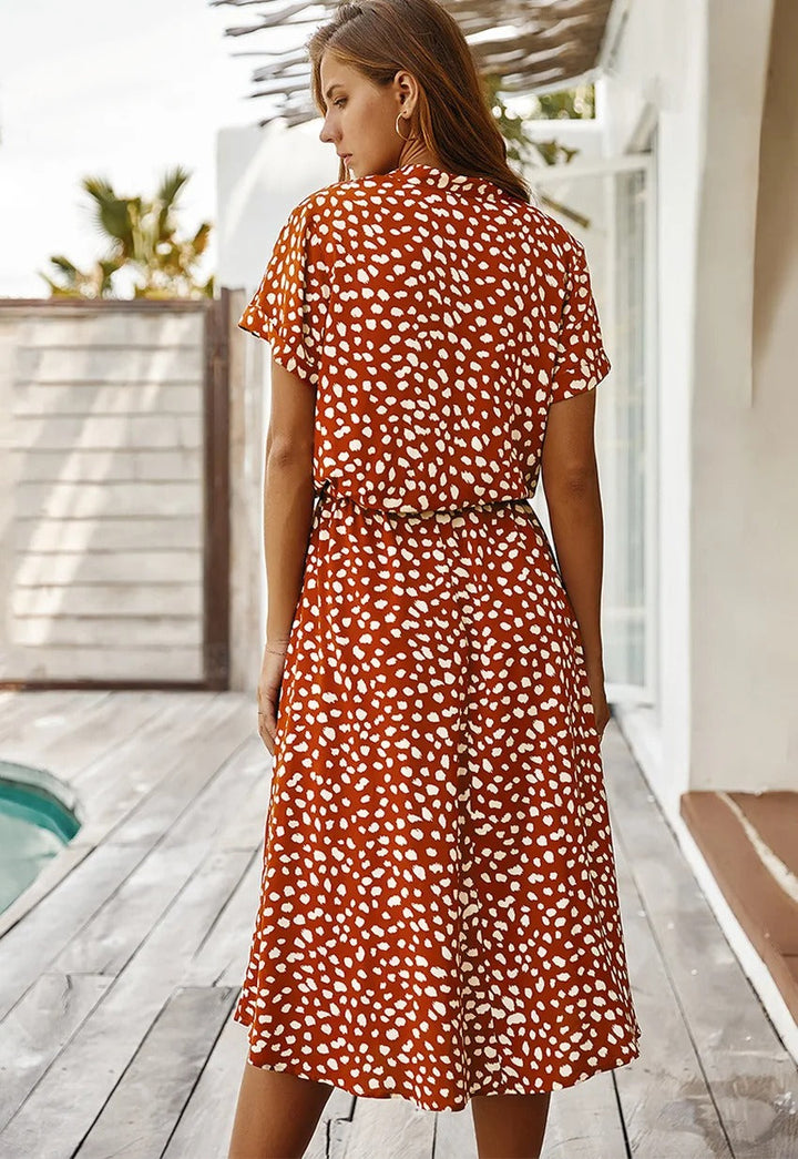 Spots | Dalmatian Print Tie Waist Button Midi Dress
