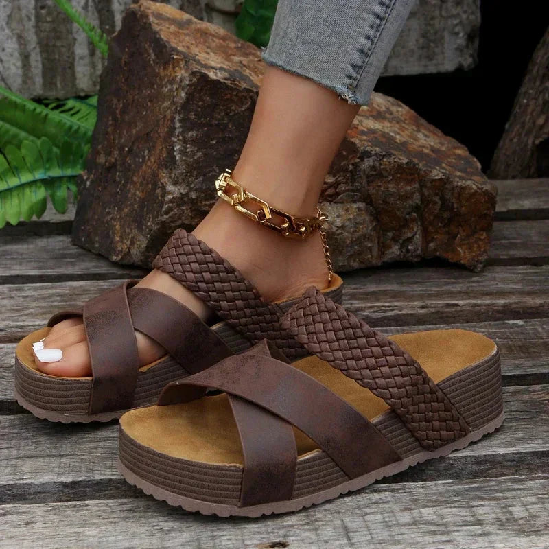 Braida | Woven Cross Strap Platform Wedge Sandals