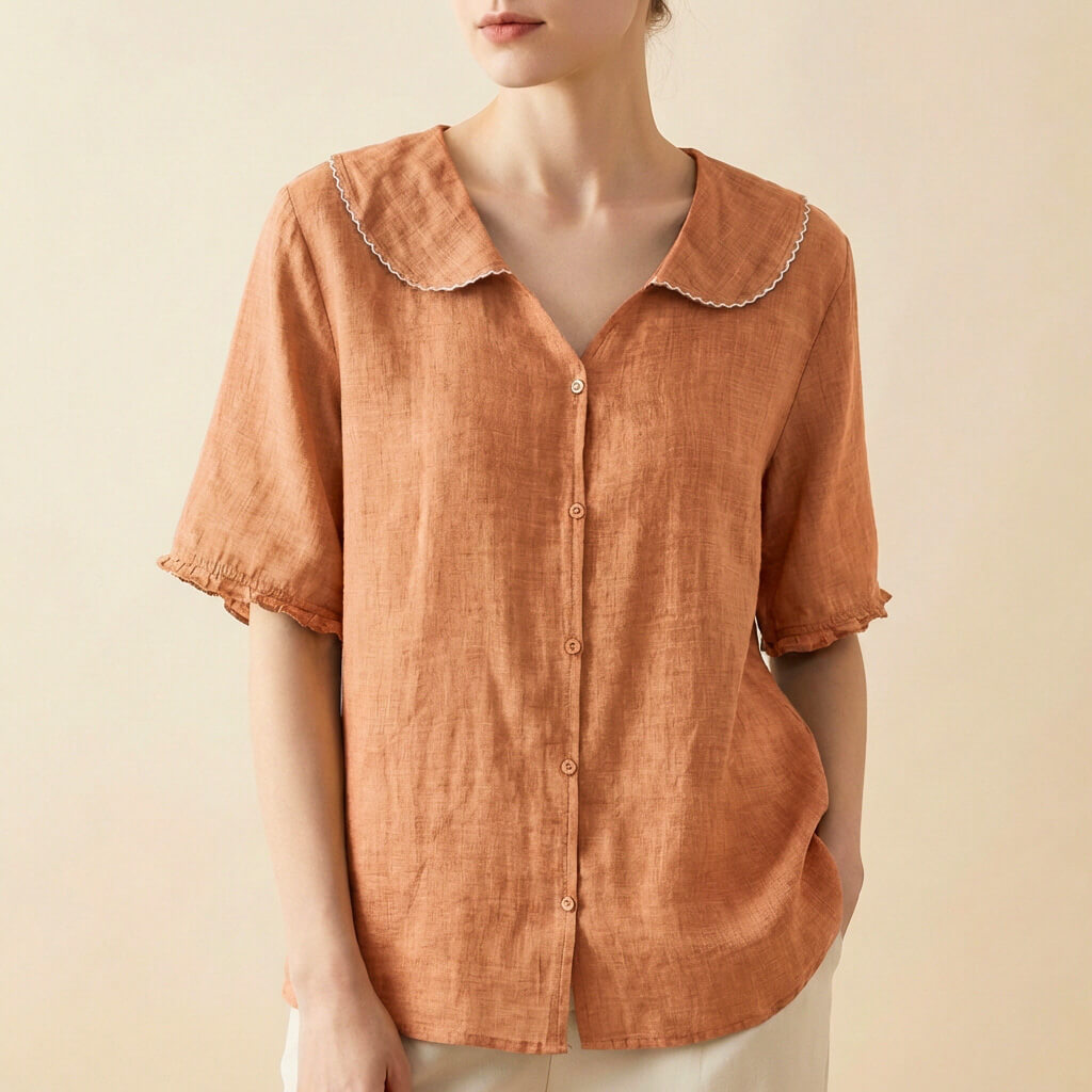 Petra | Peter Pan Collar Frill Cuff Linen Womens Blouse