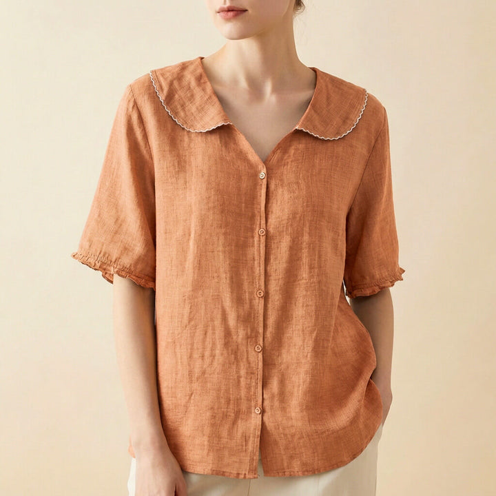 Petra | Peter Pan Collar Frill Cuff Linen Womens Blouse