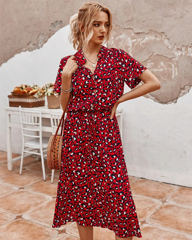 Spots | Dalmatian Print Tie Waist Button Midi Dress