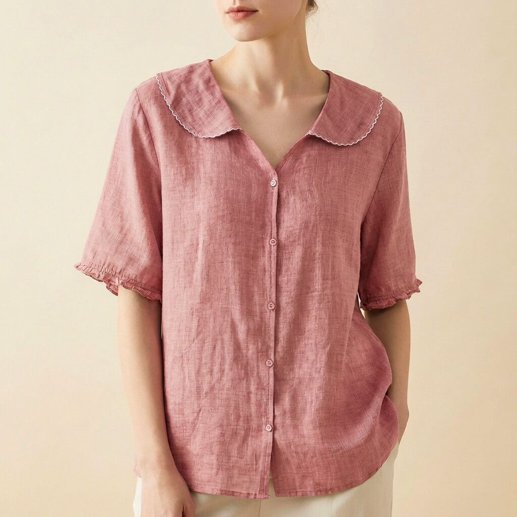 Petra | Peter Pan Collar Frill Cuff Linen Womens Blouse