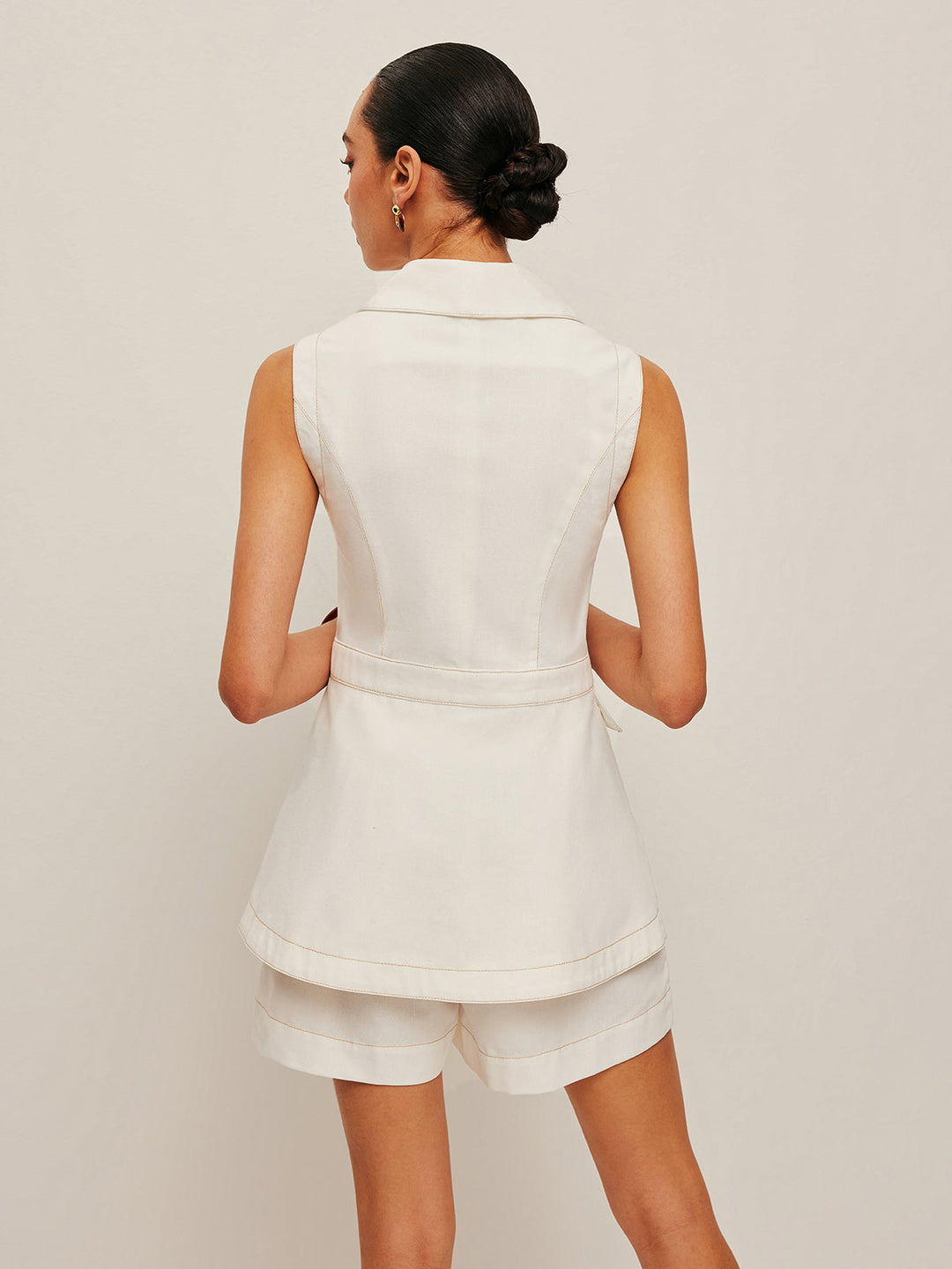 Raffia | Pleated High Waisted Contrast Stitch Womens Shorts