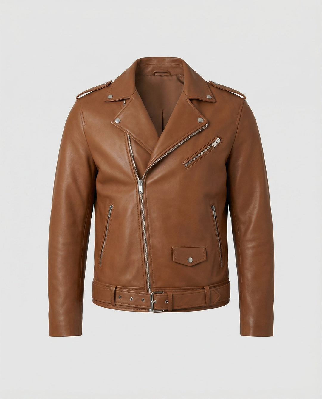 Bronco | Classic Belted Moto Leather Jacket with Epaulette Detail