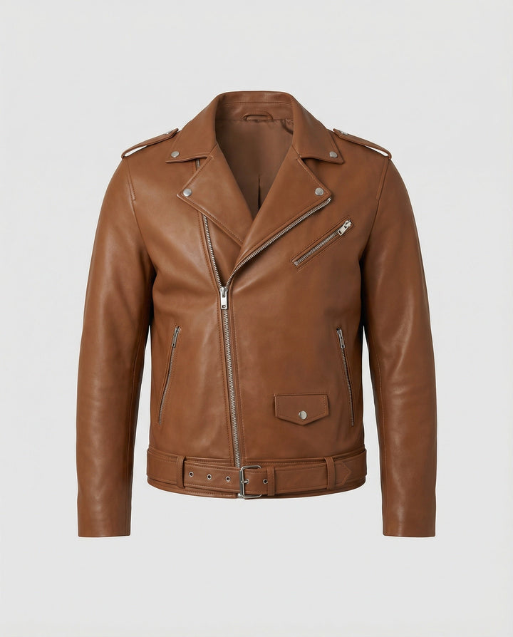 Bronco | Classic Belted Moto Leather Jacket with Epaulette Detail