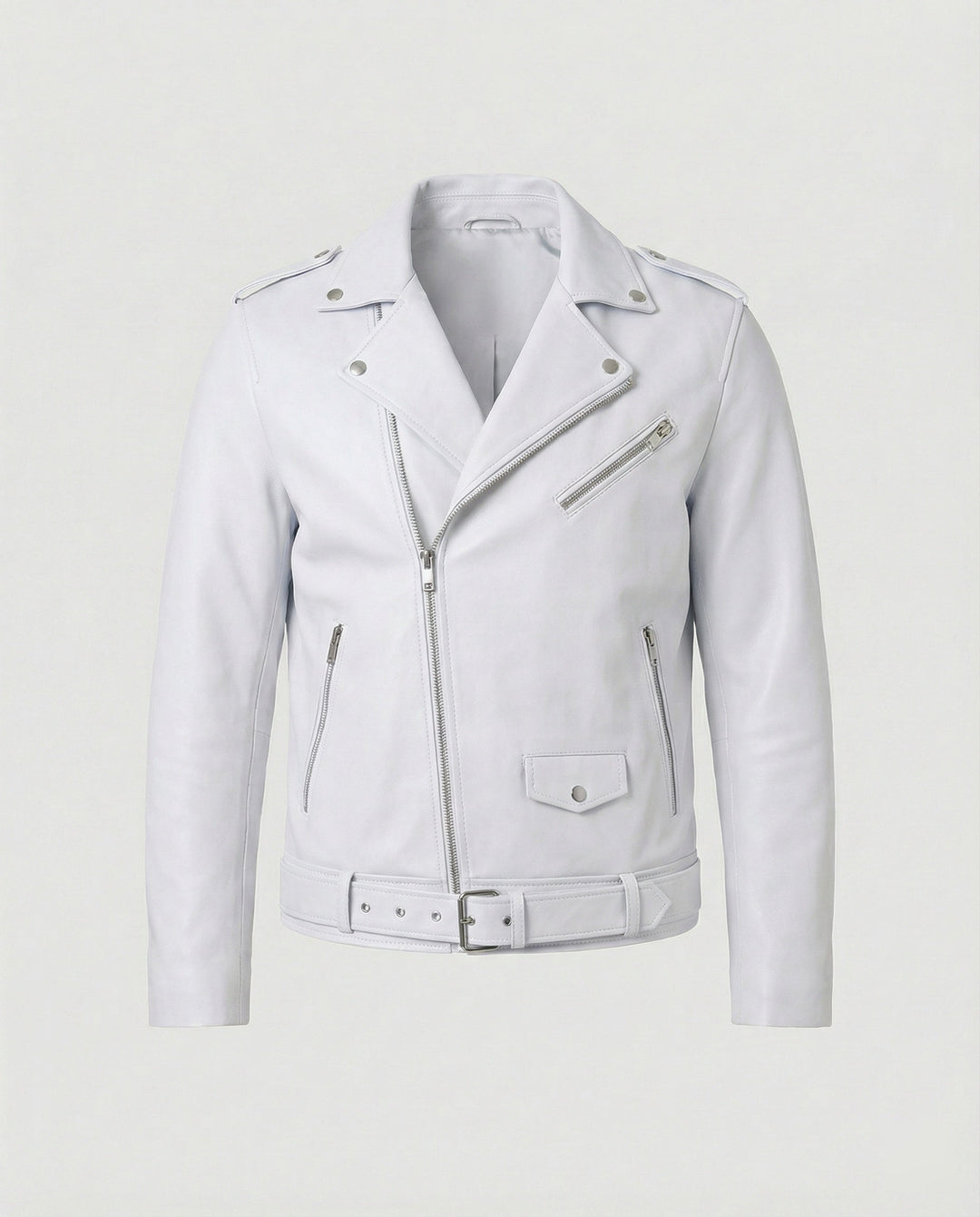 Bronco | Classic Belted Moto Leather Jacket with Epaulette Detail