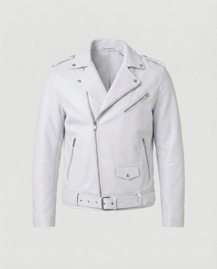 Bronco | Classic Belted Moto Leather Jacket with Epaulette Detail