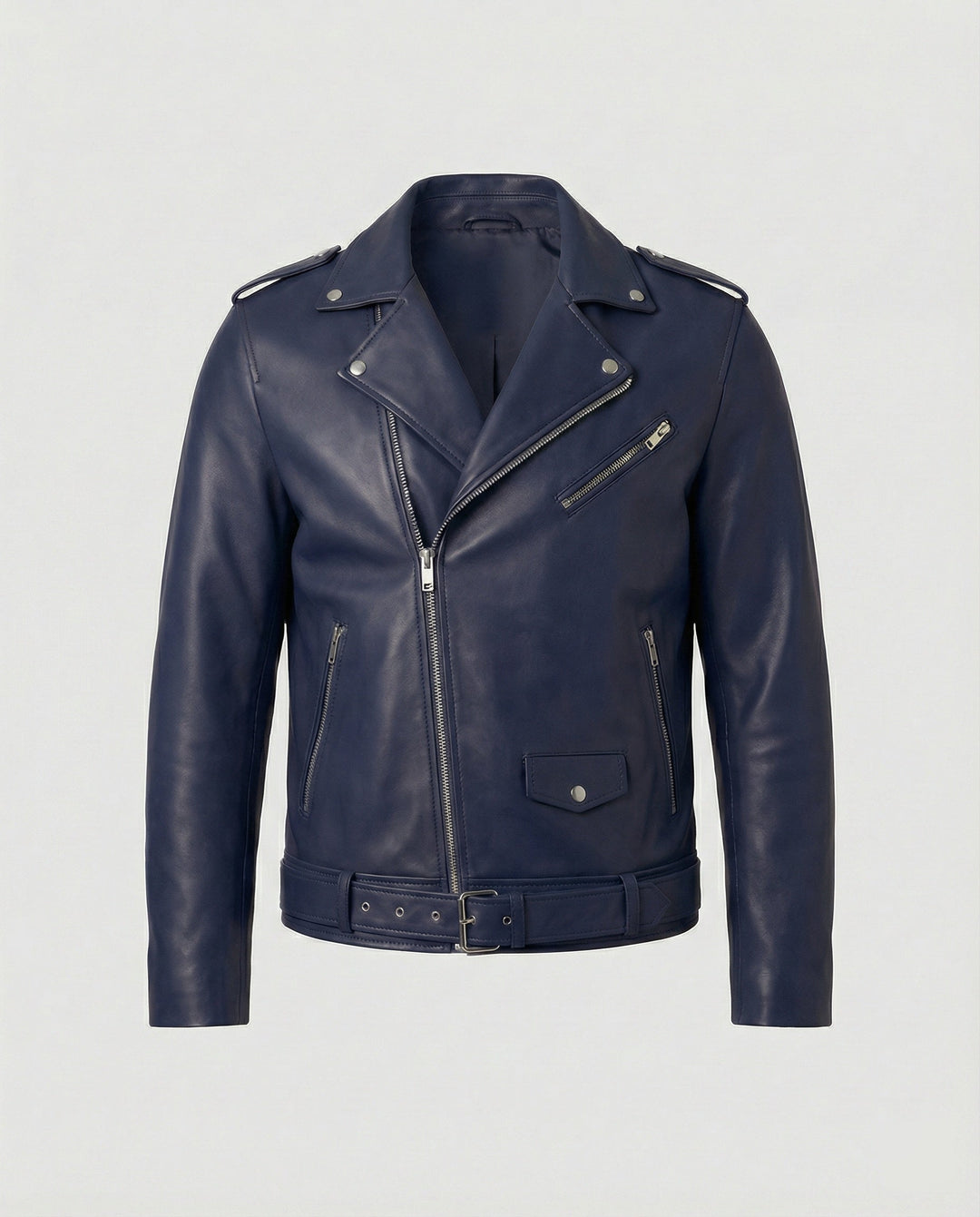 Bronco | Classic Belted Moto Leather Jacket with Epaulette Detail