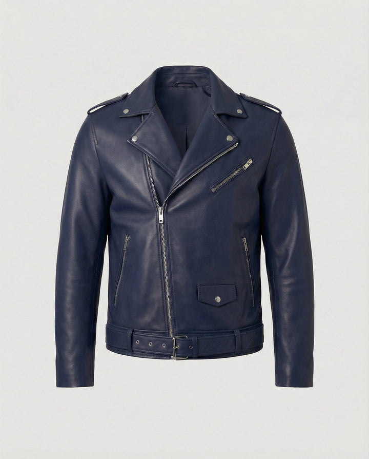 Bronco | Classic Belted Moto Leather Jacket with Epaulette Detail