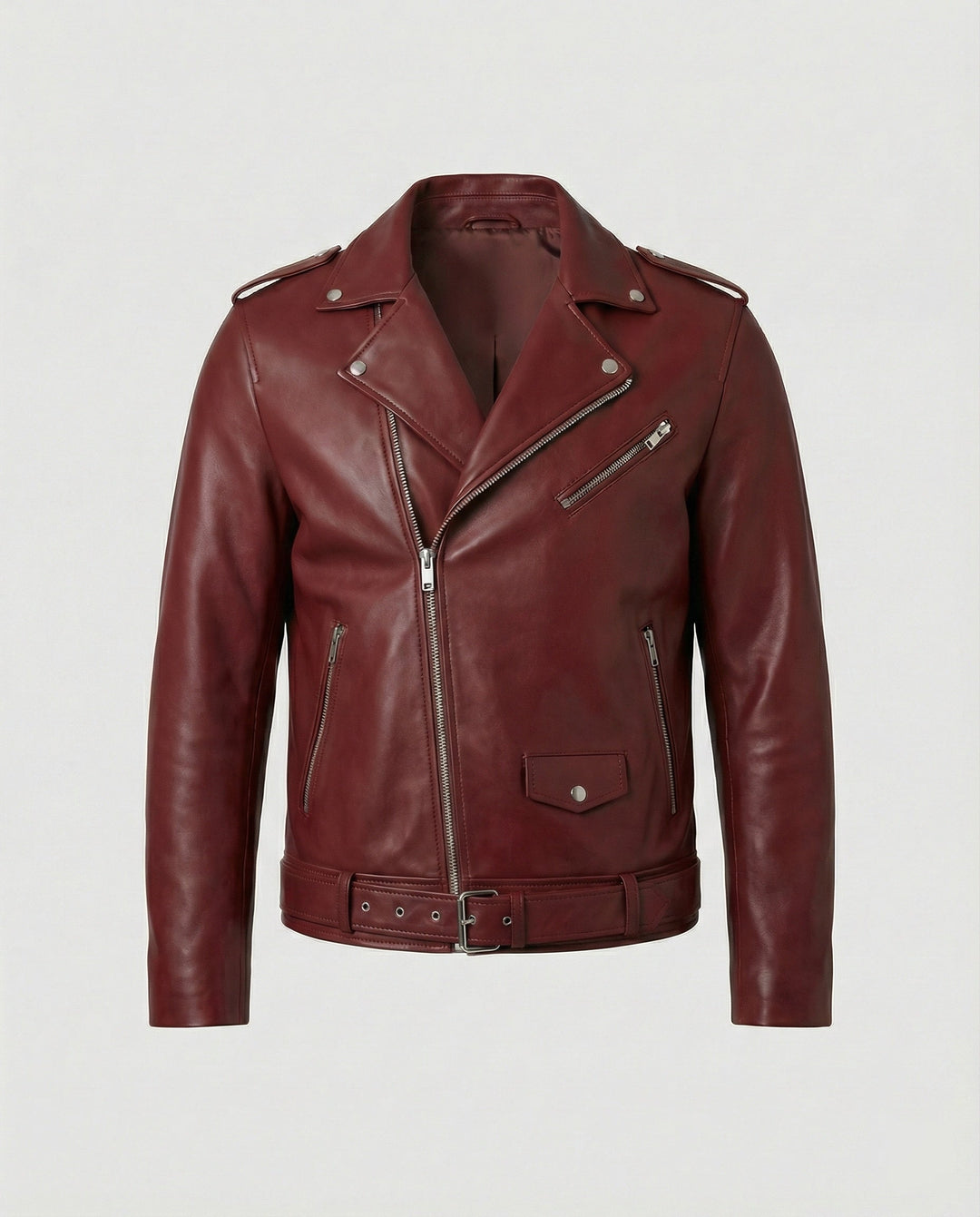 Bronco | Classic Belted Moto Leather Jacket with Epaulette Detail