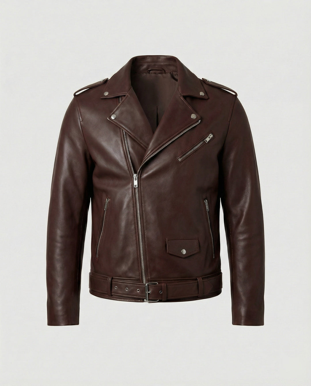 Bronco | Classic Belted Moto Leather Jacket with Epaulette Detail