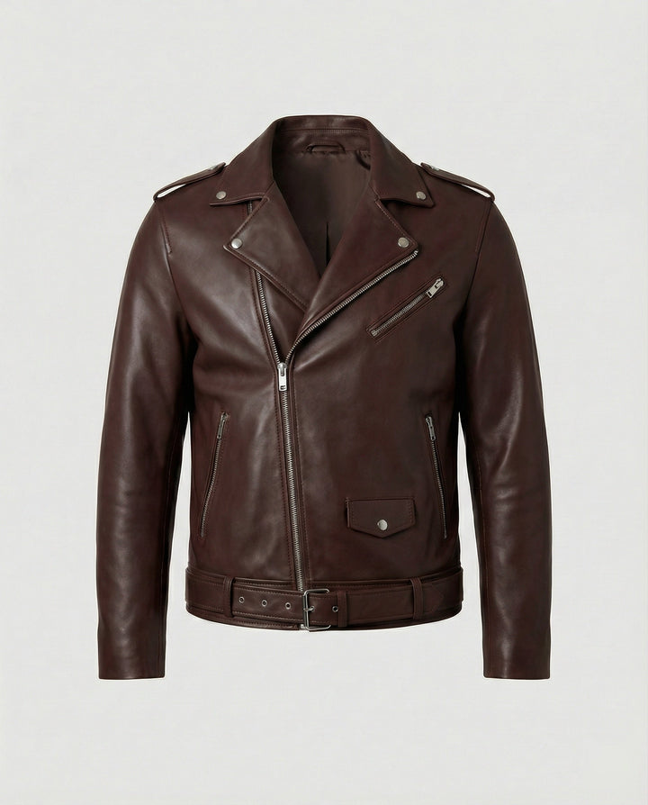 Bronco | Classic Belted Moto Leather Jacket with Epaulette Detail