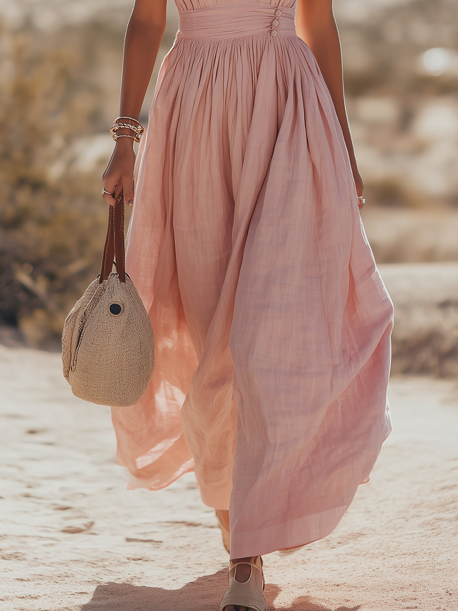 Ravenna | Ruched Deep V Flowing Maxi Halter Neck Wedding Guest Dress