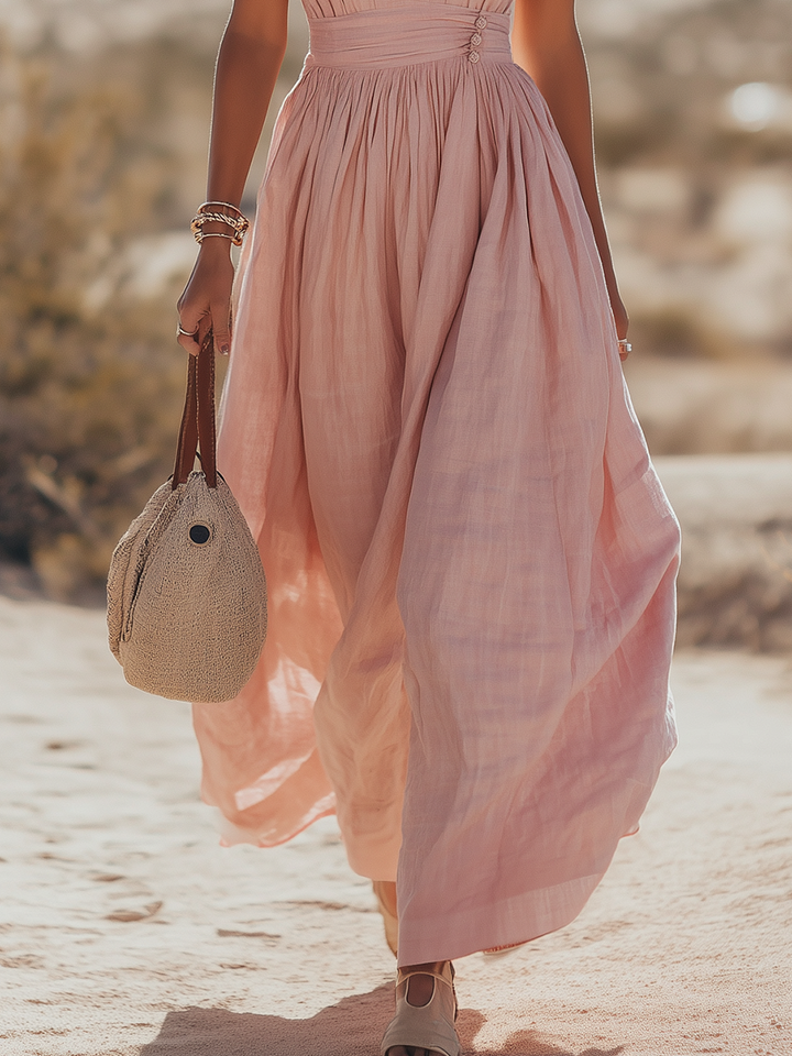 Ravenna | Ruched Deep V Flowing Maxi Halter Neck Wedding Guest Dress