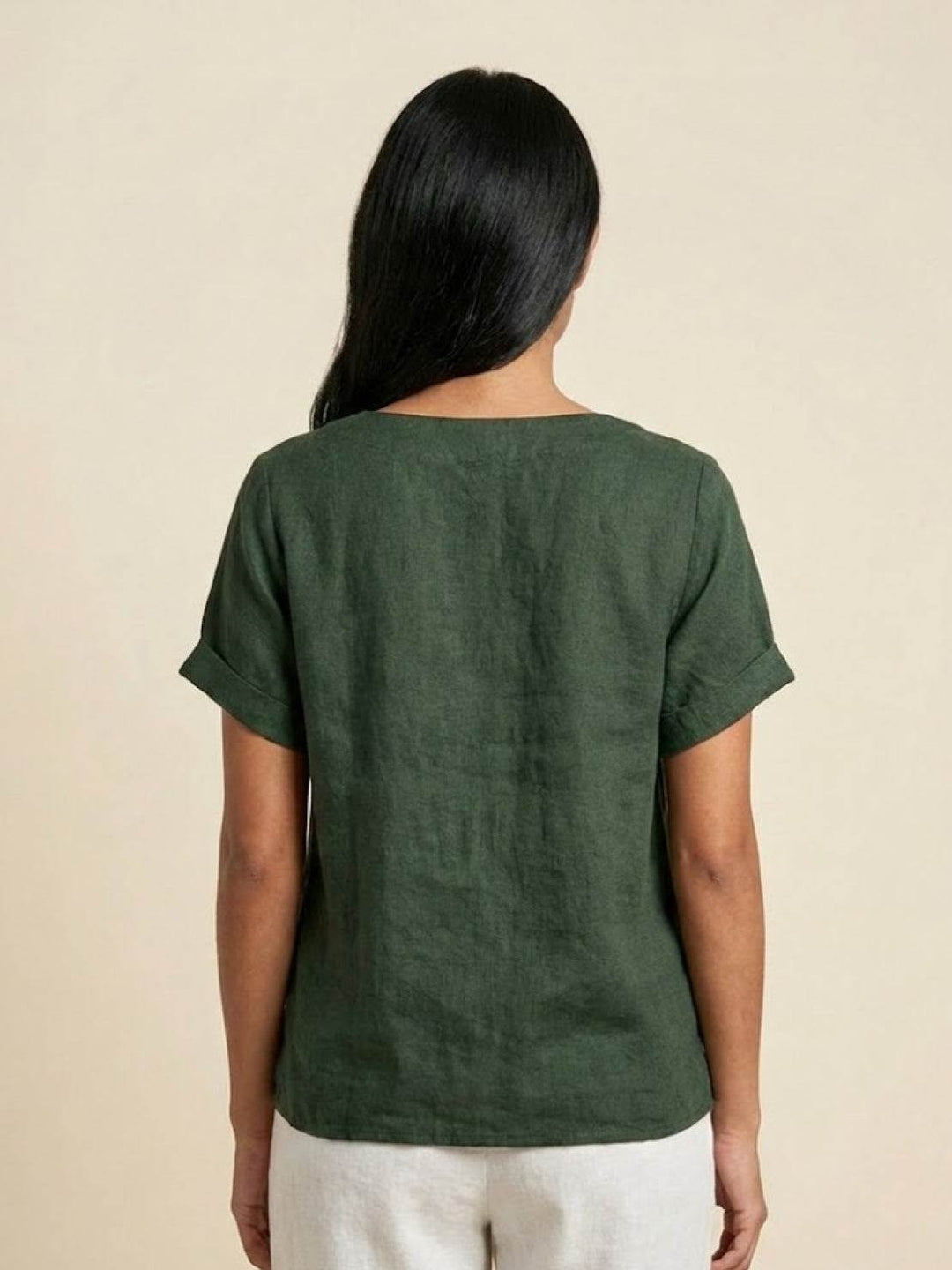 Saoirse | Side-Button Scoop Neck Linen Tunic Blouse